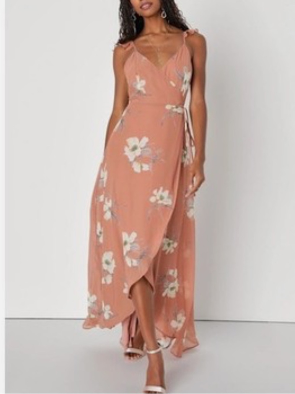Lulu’s‎ All Mine Floral Wrap Maxi Dress in Rust Pink ladies Small NWT